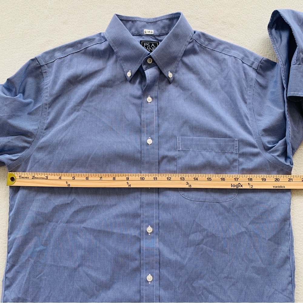 Jos.A.Bank Traveler Slim Fit Dress Shirt Mens long Sleeve Houndstooth Blue 16-34 - Picture 13 of 15